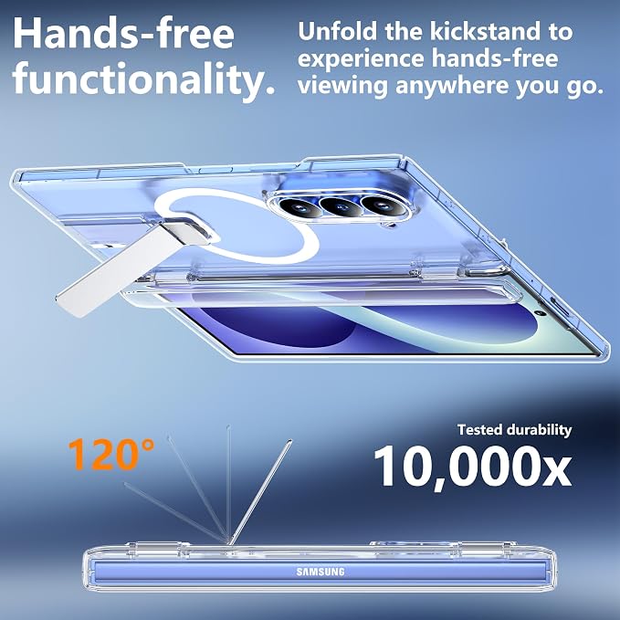 For Samsung Galaxy Z Fold 8 Ultra Case with Kickstand & Screen Protector | MagSafe-Compatible,Military Grade Drop Tested Non-Slip Slim Shockproof Case for Samsung Galaxy Z Fold 8 Ultra-Clear