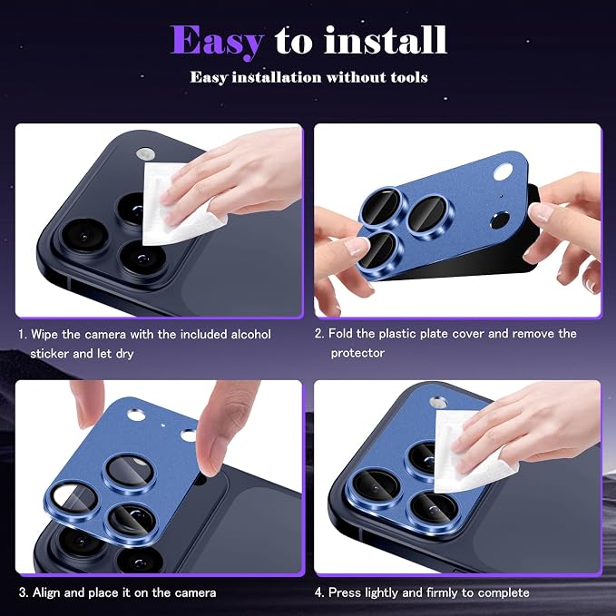 Camera Lens Protector for iPhone 17 Pro Max Camera Lens Protector [Strong Adsorption] [Not Easy to Break] Metal Tempered Glass Rear Camera Screen Cover - Dark Blue