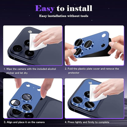 Camera Lens Protector for iPhone 17 Pro Max Camera Lens Protector [Strong Adsorption] [Not Easy to Break] Metal Tempered Glass Rear Camera Screen Cover - Dark Blue