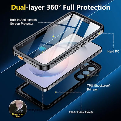 SPIDERCASE Designed for Samsung Galaxy S26 Case Waterproof,Built-in Screen & Camera Lens Protector[IP68 Underwater] [Military Grade Shockproof] Full Body Protection Phone Case,Black/Clear