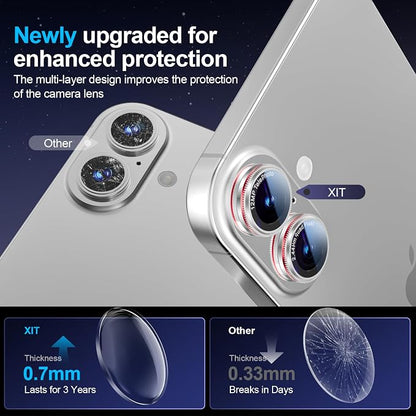 X-it 2-Pack Camera Lens Protector for iPhone 17/16/16 Plus, [Shatterproof & Impact Resistant] 9H High-Alumina Tempered Glass, Anti-Scratch, Dustproof, Strong Adsorption, Case Friendly, Ultra HD Clear