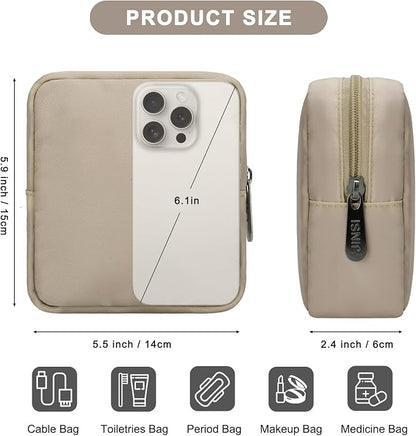 Tech Organizer Pouch, Small Multi-Pocket Electronics Case (Khaki) | Water-resistant nylon, foam padding, metal zipper, travel cable bag for charger, power bank, earbuds, SD cards and USB cables