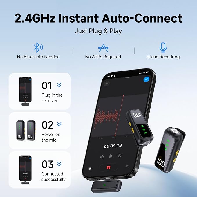 3 in 1 Wireless lavalier Microphone for Camera iPhone Android Phone Mini Microphones,130ft 16h Battery, Noise Canceling Lapel Mic System for Speaker Recording Video Facebook tiktok