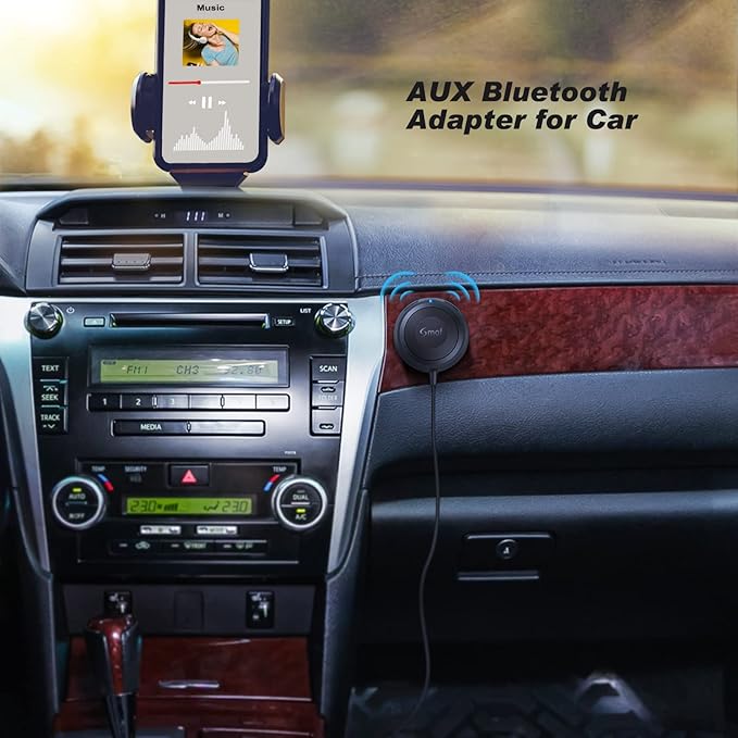 Bluetooth Car Adapter, 3.5mm Aux Bluetooth Adapter for Car/Home Stereo/Speakers, Blue-Tooth Audio Receiver with Ground Loop Noise Isolator, Hands-Free Calls, Dual Connection, 3.5mm AUX Input