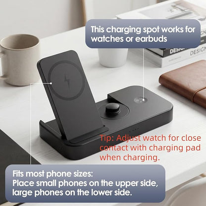 4 in 1 Charging Station for Oura Ring Gen 3 Charger (Oura Ring Charger NOT Included), 25W Fast Magnetic Charger for iPhone, Apple Watch, AirPods, Wireless Charger for Samsung Galaxy
