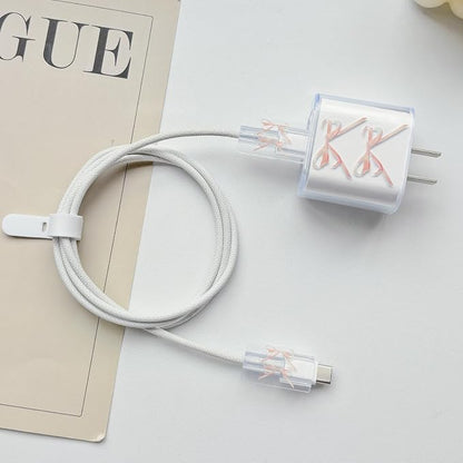 Lovmooful Compatible for iPhone 18W/20W USB-C Charger Cover Clear Lovely Bowknot Design Soft Charger Protector Cute Cable Case Saver Protector for Girls Women-Pink Bow