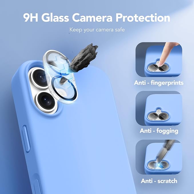 GONEZ Magnetic for iPhone 16 Case, Compatible with MagSafe, [Screen Protector + Camera Lens Protector], Liquid Silicone Shockproof Protective Phone Case for iPhone 16 6.1", Sky Blue
