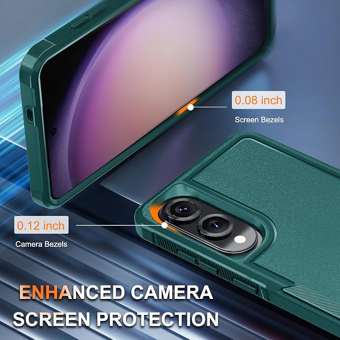 RMOCR Case for Samsung Galaxy S25 Edge, Full Body Heavy Duty Rugged Shockproof Protective Phone Cover with Lanyard Strap, Tempered Glass Screen Protector and Camera Lens Cover, Dark Green