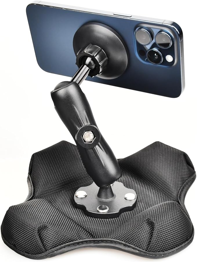 Magnetic Phone Holder for Desk&Car Dash,Aluminum Arm, Non-Slip Beanbag Base, 360° Rotation at 3 Points, Compatible with MagSafe iPhone 12-16 Series, Fits RAM B Size 1" Ball