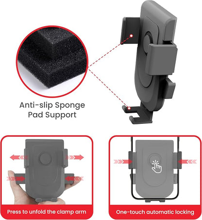 Baby Stroller Phone Holder, Shopping Cart, Golf Cart, Push Cart, Bike Phone Mount, for Motorcycle, Scooter, ATV, Boat, Spin Bike, Treadmill, Handlebar- Universal, Cell Phone Clamp (Grey)