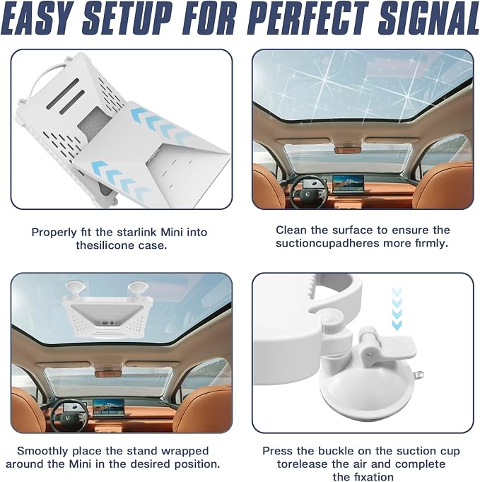 ACOVE Suction Car Cup Mount for Starlink-Mini,2-in-1 Satellite Dish Mounts Protective Silicone Case & Strong Suction Cup Stable Satellite Signal with Hook & Handle for Car Window/RVs/Road Trips,White