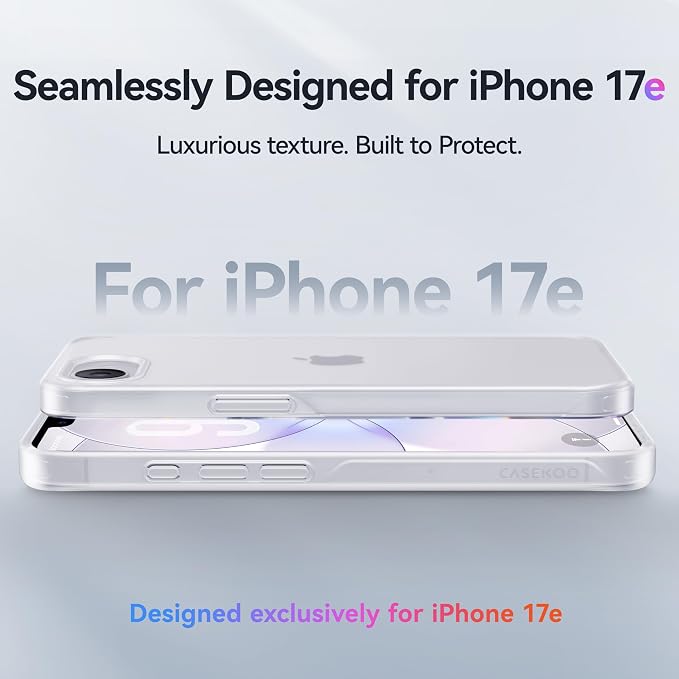CASEKOO Armor Shockproof for iPhone 17e Case [16FT Military Grade Protection] Matte Protective Phone Case Anti-Fingerprint Thin Slim Hard Cover for iPhone 17e/16e 6.1''- Frosted White