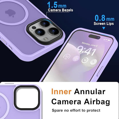 MOCCA Strong Magnetic for iPhone 15 Pro Max Case, [Compatible with Magsafe][13FT Military Drop Protection] Slim Translucent Matte Shockproof Case for iPhone 15 ProMax Case 6.7'' - Light Purple