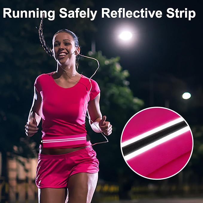 Slim Running Belt For Men and Women Waist Fanny Pack Phone Holder Pouch Bag Reflective Zipper Pocket Workout Cycling Fitness Bright Red