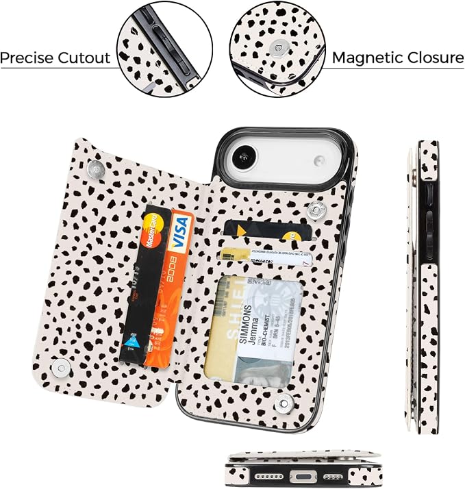 uCOLOR for iPhone 17 Air Wallet Case with Card Holder PU Leather RFID Blocking Design iPhone Air flip case for Women Men Magnetic Clasp Kickstand Design 6.5 inch (Almond Latte Polka Dot)