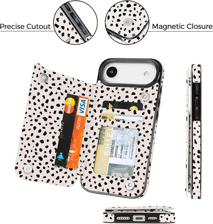 uCOLOR for iPhone 17 Air Wallet Case with Card Holder PU Leather RFID Blocking Design iPhone Air flip case for Women Men Magnetic Clasp Kickstand Design 6.5 inch (Almond Latte Polka Dot)