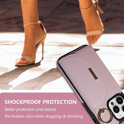 Keallce Wallet Case for iPhone 14 Pro Max 6.7'', Flip Case with Card Slots, Ring Holder Kickstand, PU Leather Protective Folio Cover for Women, Pink