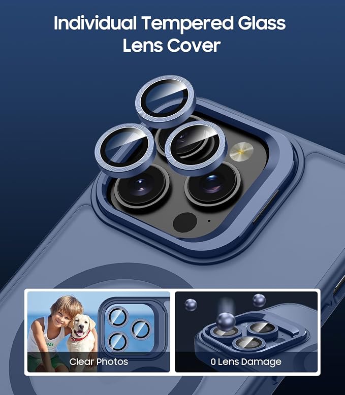 for iPhone 13 Pro Max Case, Compatible with MagSafe, Built-in Camera Ring Stand, with Individual Camera Cover, Translucent Matte Military-Grade Drop Protection Magnetic Case, Blue