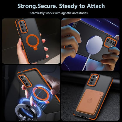 for Samsung Galaxy S20 FE Case, Magnetic Adjustable Ring Stand [Fit for Magsafe], [Military-Grade Shockproof Protection] Phone Case with Kickstand&Ring Holder 3 (Orange)