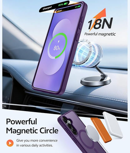 FNTCASE for Samsung Galaxy S25/S24 Plus Case, Fit Magsafe, Screen Protector | Translucent Matte Magnetic Back, 14FT Military Grade Drop Protection, Shockproof Protective Phone Cover, Purple
