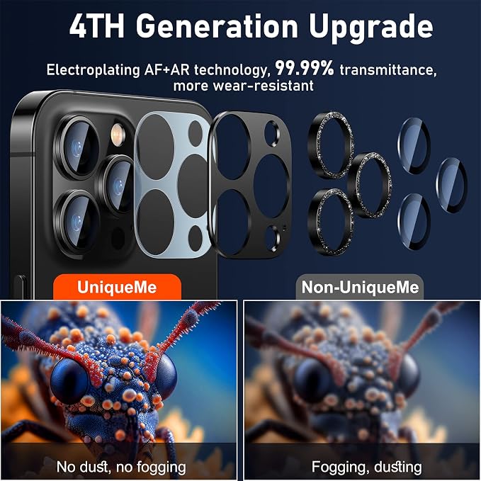 UniqueMe for iPhone 13 Pro/iPhone 13 Pro Max Camera Lens Protector, [Strong Drop Protection] Metal Ring Tempered Glass Rear Camera Screen Cover - Bling Cicrle, Black