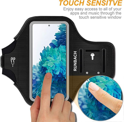 Water Resistant Running Armband for Samsung Galaxy S20 FE/S20+/S10+/S10 Lite/S9+/S8+,Galaxy A60/A51/A50/A32/A30/A20/A11/A10/A8S,with Fingerprint Touch,Adjustable Strap and Card Slot(Black)