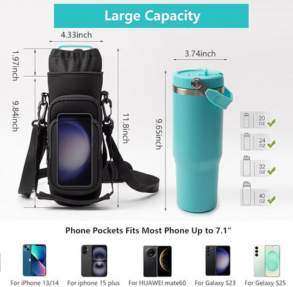 Water Bottle Carrier Bag,Water Bottle Holder with Straps Phone Pockets Fits Stanley Owala 16/24/32/40oz