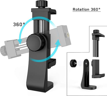 Universal Phone Tripod Mount Adapter with Ｗireless Camera Remote , Cell Phone Holder with Adjustable Clamp for Selfie Stick Monopod Compatible with iPhone, Samsung and so on , Wrist Strap Included