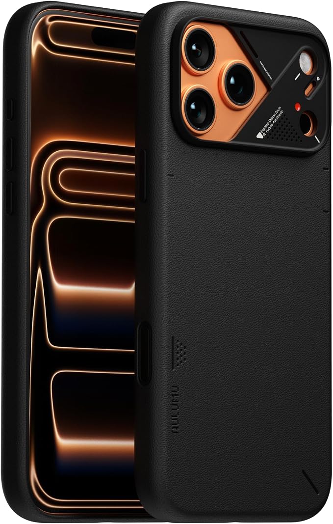 Aulumu A17 Vegan Leather CoolHyper iPhone 17 Pro Max Case | Camera Control | with Cooling Fins | Luxury Comfort | Compatible with MagSafe | Complete Wrap-Around - Black