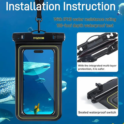 Floating Waterproof Phone Case 2 Pack,IP68 Waterproof Phone Pouch,Suitable for iPhone,Samsung,Motorola,and All Series of Phones with Screens Below 8.3 Inches,Ideal for Water Activities/Beach/Travel.