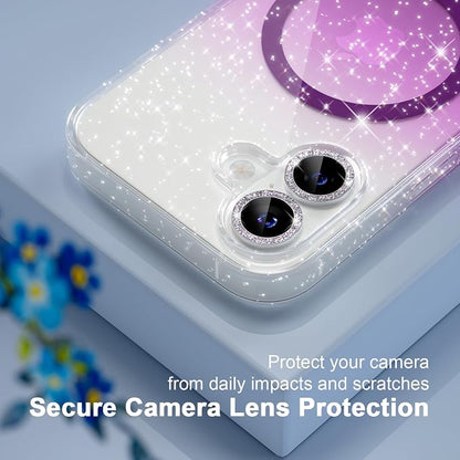 Choiche Magnetic for iPhone 17 Case Compatible with MagSafe, Women Cute Glitter Sparkly Phone Case with Diamond Camera Lens Protectors, Military-Grade Drop Protection 6.3" (Clear/Purple)