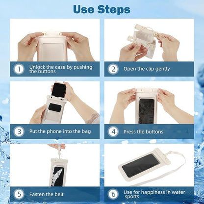 Waterproof Phone Pouch Floating, 2 Pack-Up Waterproof Phone Case for Iphone 13 14 15 16 Pro Max, IPX8 Cellphone Underwater Dry Bags Vacation Beach Pool Kayak Cruise Travel Essentials (White+White)