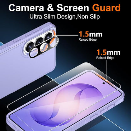 SPIDERCASE Designed for Samsung Galaxy S26 Case, [10 FT Military Grade Drop Protection], 2 Pack [Tempered Glass Screen Protector+Camera Lens Protector] Heavy Duty Shockproof Case,Light Purple