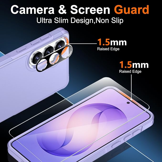 SPIDERCASE Designed for Samsung Galaxy S26 Plus Case, [10 FT Military Grade Drop Protection], 2 Pack [Tempered Glass Screen Protector+Camera Lens Protector] Heavy Duty Shockproof Case, Light Purple