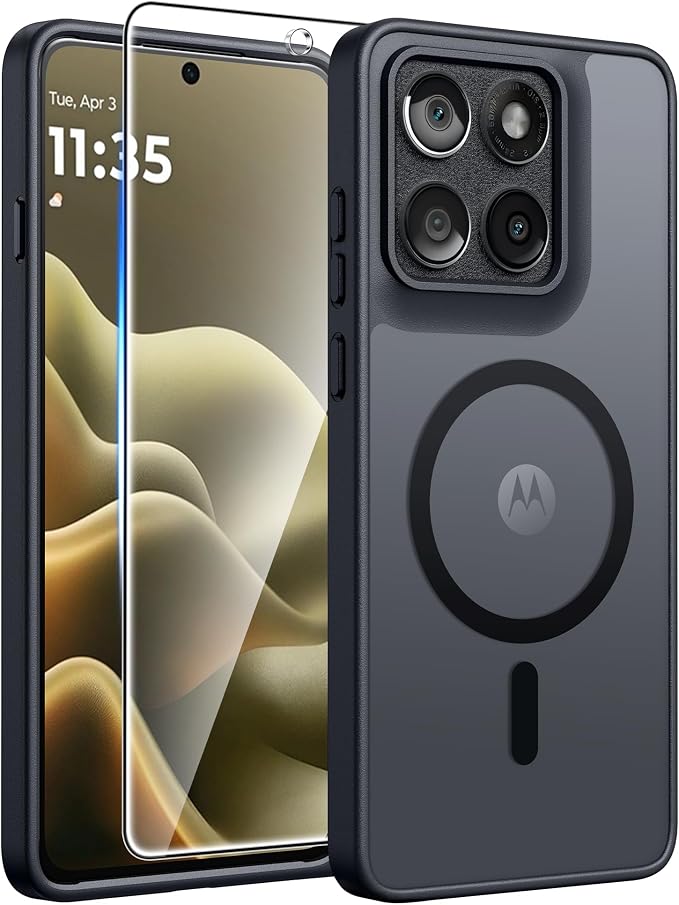 FNTCASE for Motorola Edge 2026 Case, Fit for Magsafe, Screen Protector | Translucent Matte Magnetic Back, 14FT Military Grade Drop Protection, Shockproof Protective Phone Cover, Black