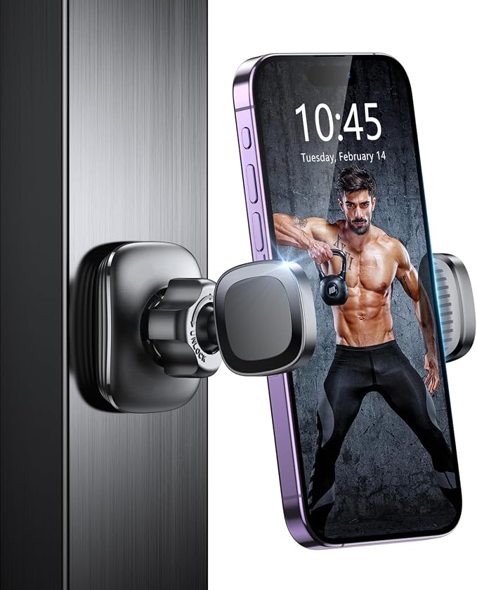 Magnetic Phone Holder for Gym Golf Cart, 360° Rotatable Gym Phone Holder Camera Bracket Workout Record, or Any Metal Surface, Gym Magnet Phone Mount Cradles Compatible with 4.7-7" Phones