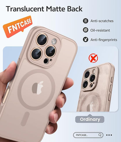 FNTCASE for iPhone 16 Pro Case: [Compatible with Magsafe] Translucent Matte Cases with [Full Camera Protection] [Screen Protector] Military Grade Shockproof Protective Phone Cover - Desert Gold
