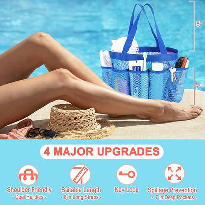Fammart Mesh Shower Caddy Portable for College Dorm Room Essentials, 8-Pocket Large Shower Basket Tote Bag with 2 Handles for Toiletry, Bathroom, Beach, Camp, Gym