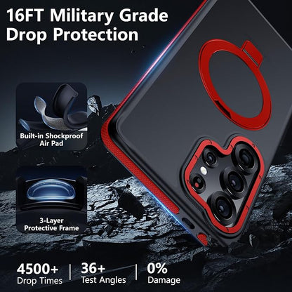 for Samsung Galaxy S25 Ultra Case, Magnetic Adjustable Ring Stand [Fit for Magsafe], [Military-Grade Shockproof Protection] Phone Case for S25 Ultra Case with Kickstand&Ring Holder (Red)