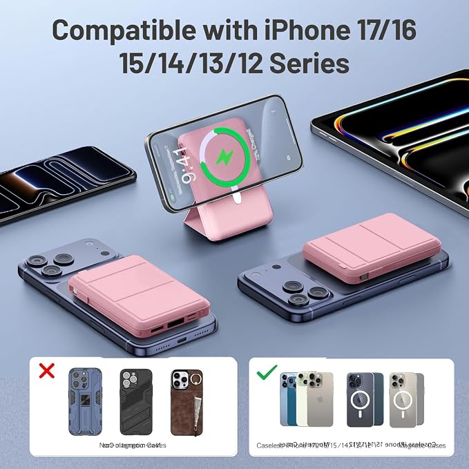Azmuth for MagSafe Portable Charger, 10000mAh Magnetic Power Bank with 20W PD USB-C Fast Charging LED Display for MagSafe Battery Pack, Magnetic Travel Charger for iPhone 17/16/15/14/13/12 Series