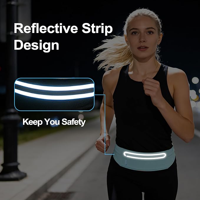Slim Running Belt for Men Women - No-Bounce Phone Holder Waist Pack, Runners Fanny Pack with Sweat-Proof Pocket ，Travel Money Pouch for Gym/Hiking/Cycling (Light Blue)