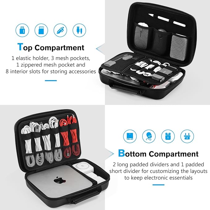 ProCase Hard Travel Electronic Organizer Case for MacBook Power Adapter Chargers Cables Power Bank Apple Magic Mouse Apple Pencil USB Flash Disk SD Card Small Portable Accessories Bag