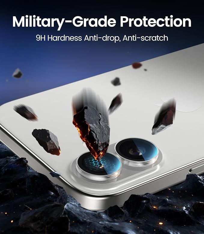 PandaShield 2-Pack Camera Lens Protector for iPhone 17/16/16 Plus, [Anti-Reflection & 98% High Transparency], 9H Explosion-Proof Glass, Anti-Scratch, Easy Installation, Case Friendly, Transparent