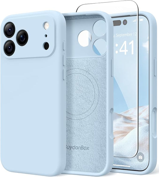 Magnetic for iPhone 17 Pro Max Case, Compatible with MagSafe, [Full Camera Protection][Screen Protector] Silicone Shockproof Protective Phone Case for iPhone 17 Pro Max 6.9", Light Blue