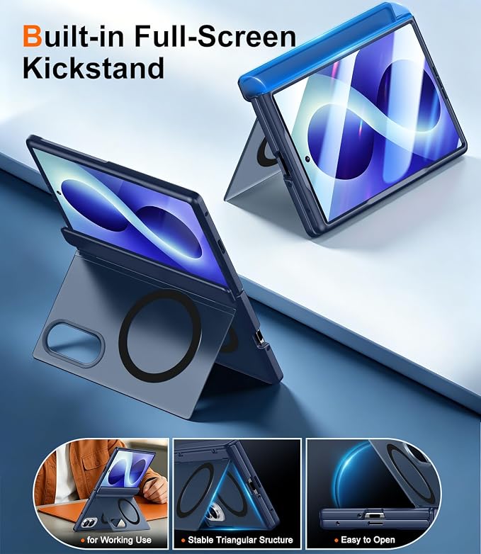 SPIDERCASE Magnetic for Samsung Galaxy Z Fold 8 Case, [Built-in Stable Kickstand] [Rugged Hinge Protection] Military Grade Heavy Duty Drop Protection for Z Fold 8 Durable Cover,Blue