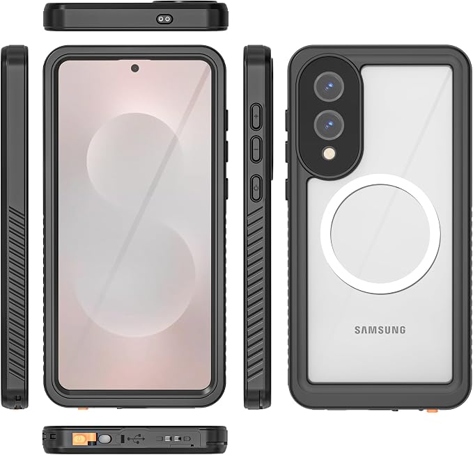 Magnetic for Samsung Galaxy S25 Edge Case, IP68 Waterproof Dustproof Case, [Built-in Screen Protector] Full Body Heavy Duty Rugged Phone Cover for Galaxy S25 Edge 6.7 inch Black