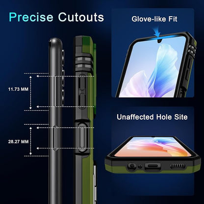 DEERLAMN Case for Samsung Galaxy A15 5G with Slide Camera Cover+Screen Protector (1 Pack), Rotated Ring Kickstand Military Grade Shockproof Protective Cover-Olive Green