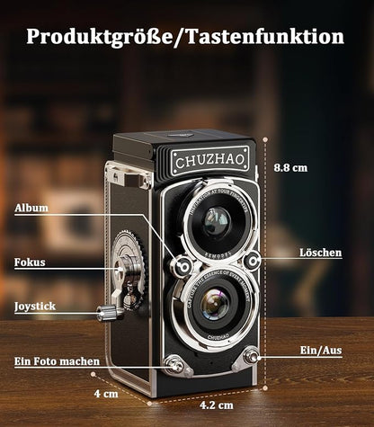 CHUZHAO Digital Camera Retro, Portable TLR Style Twin-Lens Vintage Camera, 12MP Autofocus 1080P FHD Point and Shoot Pocket Vlogging Retro Digital Cameras with16 GB Card for Beginners Teens Boys Girls