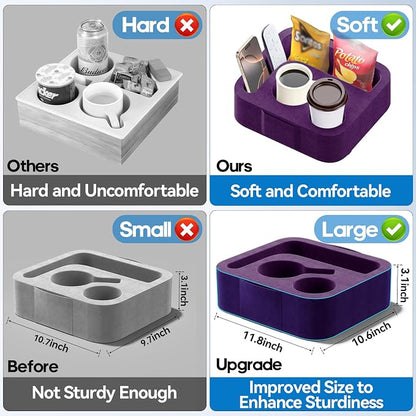 Couch Cup Holder Pillow, Sofa and Bed Caddy for iPad, Kindle, Switch, Game Controller, Remotes, Phones, Small-Sized Cup & Drink Holder for Couch, Bed, Desk, Car, Beach, Bathroom Cup Holder Purple