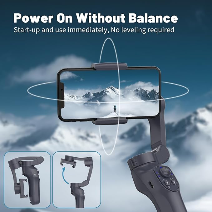 COMITOK L7C Pro, Gimbal stabilizer for iPhone, Phone Stabilizer for Video Recording with Face/Object Tracking, 3-Axis Gimbal for Android & iPhone 15 Pro Max, Foldable Phone Gimbal Vlog Recording
